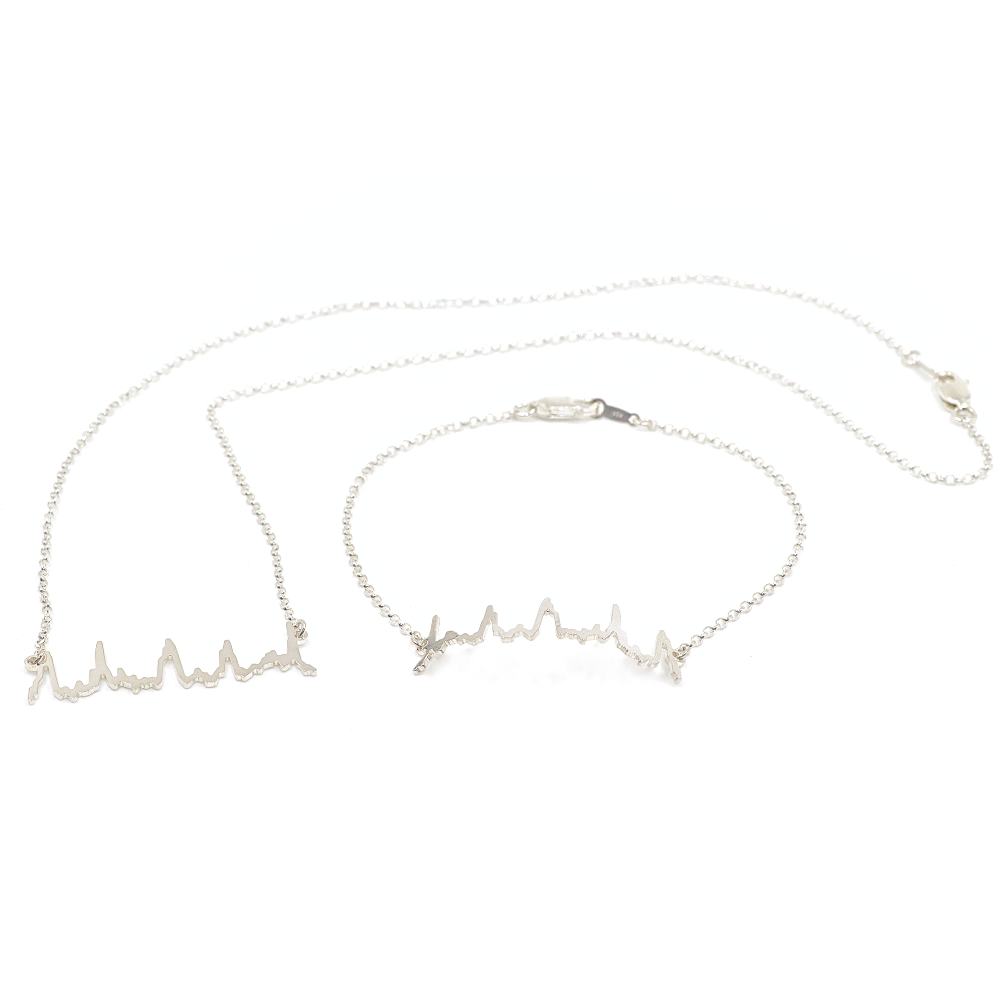 Original-Heartbeat-Necklace-Bracelet-Set-Silver